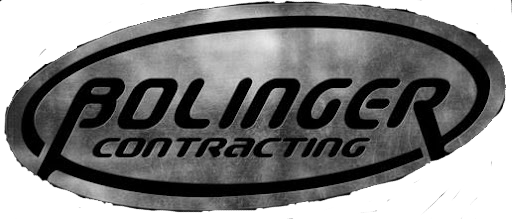 A black and white photo of the olingo contracting logo.